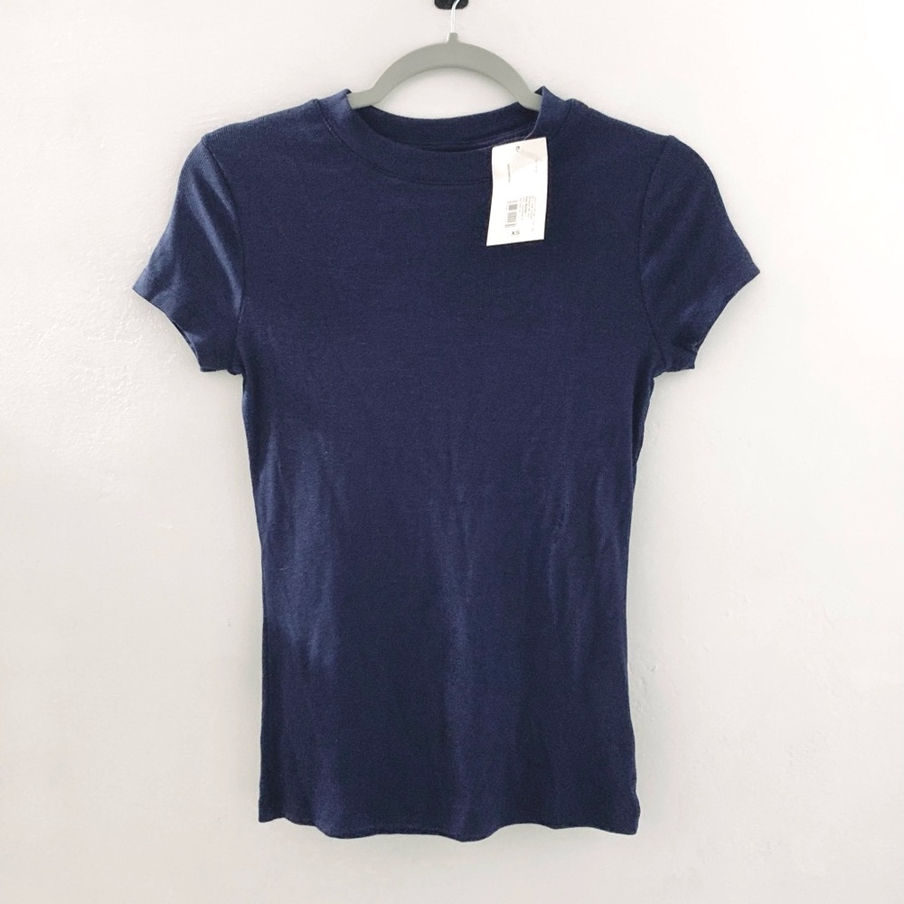 A New Day Short Sleeve Ribbed Navy Blue T-Shirt XS NWT